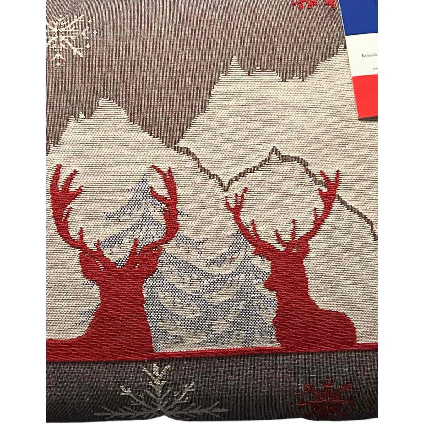 Luxury Tapestry Lumbar Pillow by Rolande Du Dreuilh French Designer - Nude Reindeer Motif, Christmas Decorative Pillow