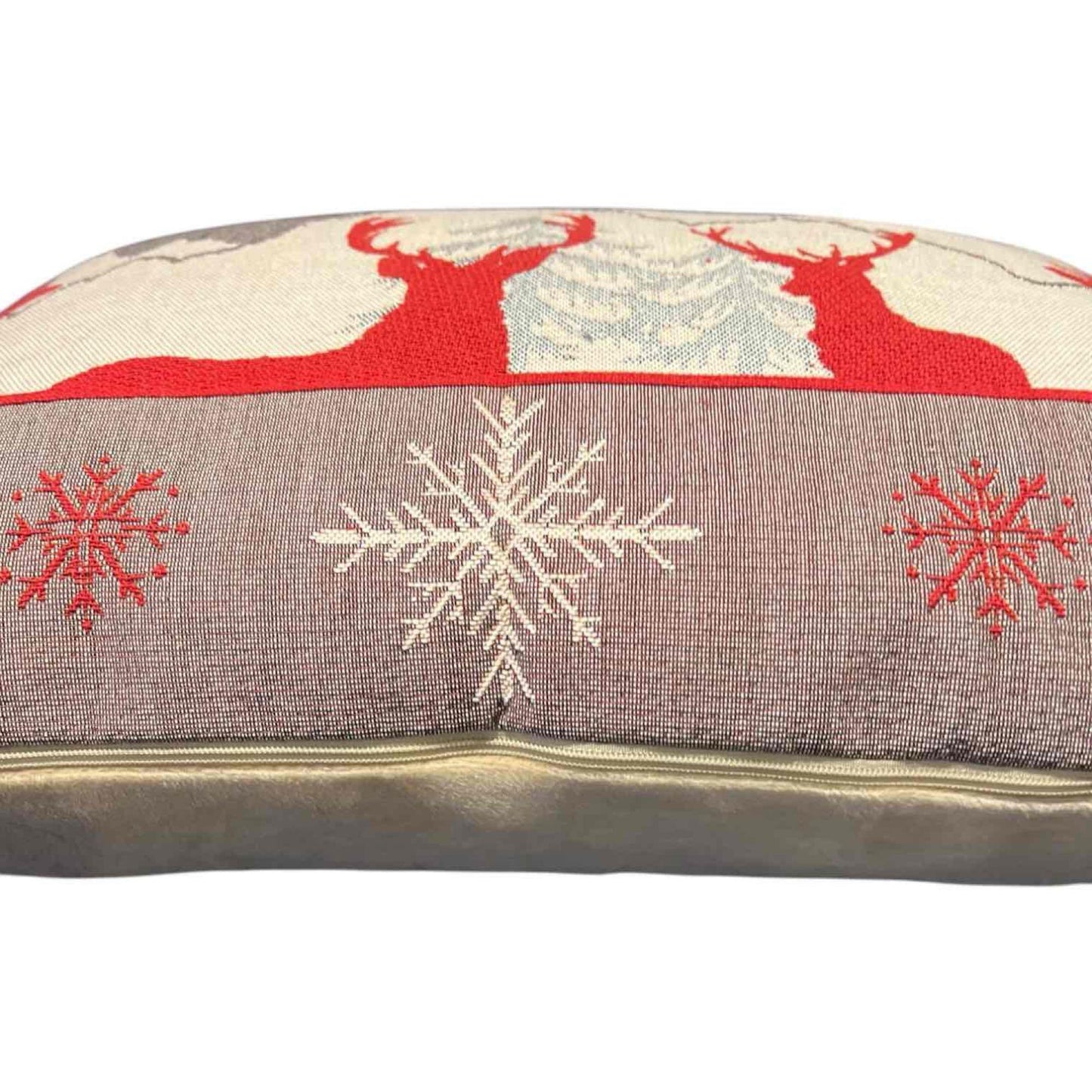 Luxury Tapestry Lumbar Pillow by Rolande Du Dreuilh French Designer - Nude Reindeer Motif, Christmas Decorative Pillow