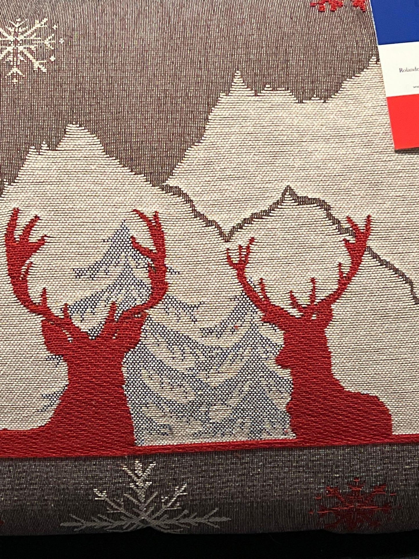 Luxury Tapestry Lumbar Pillow by Rolande Du Dreuilh French Designer - Nude Reindeer Motif, Christmas Decorative Pillow