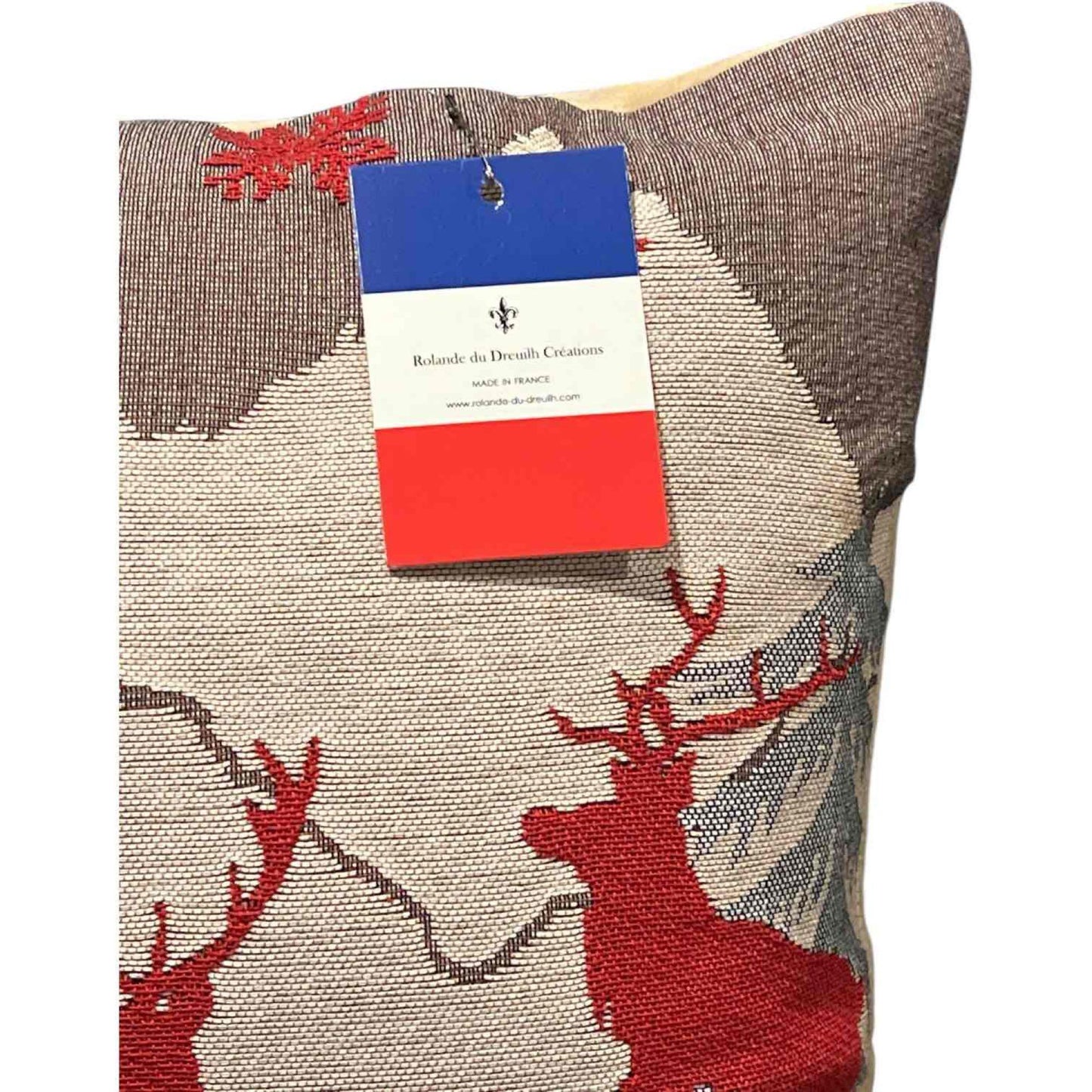 Luxury Tapestry Lumbar Pillow by Rolande Du Dreuilh French Designer - Nude Reindeer Motif, Christmas Decorative Pillow