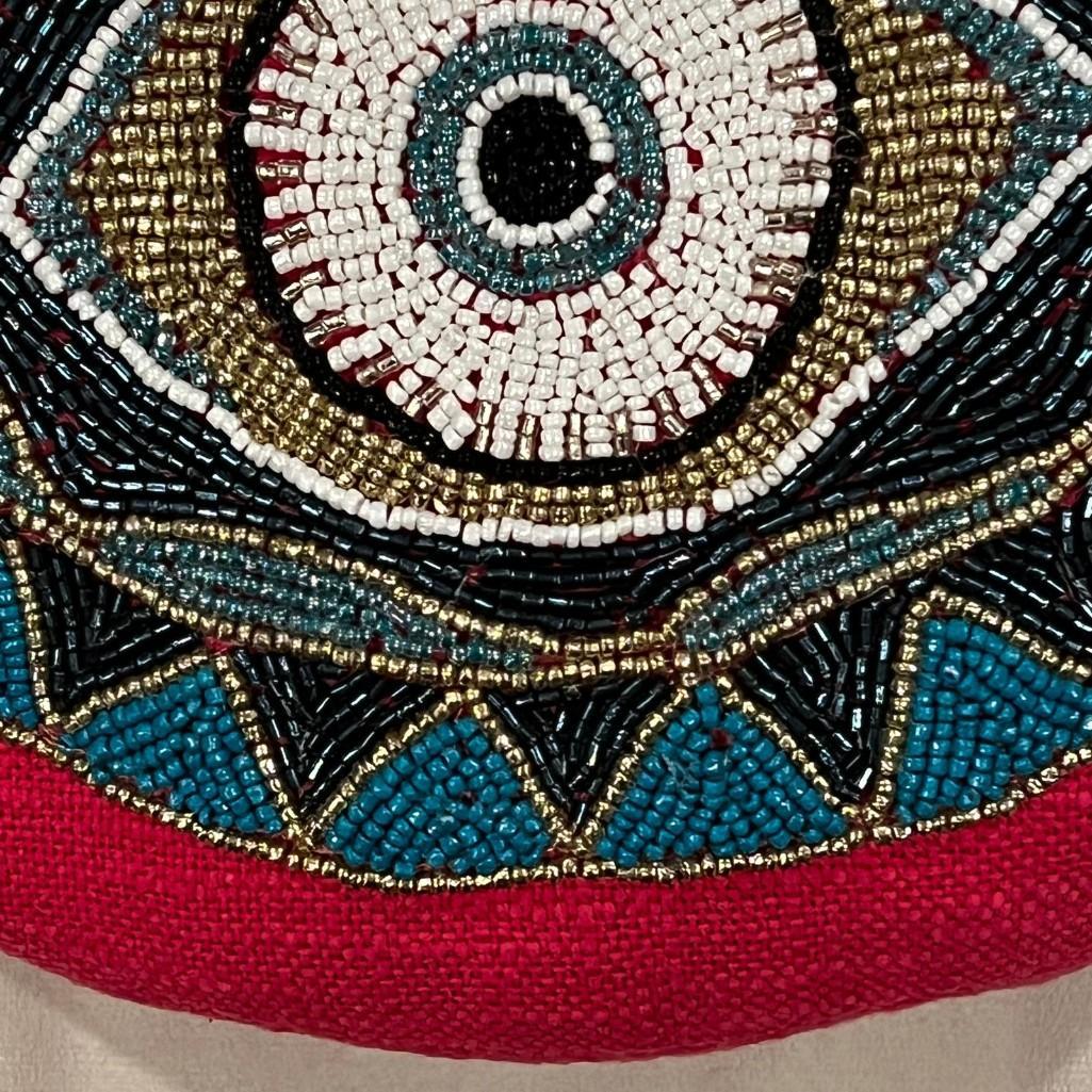 Evil Eye Motif Velvet Hand beaded Accent Decorative Pillow