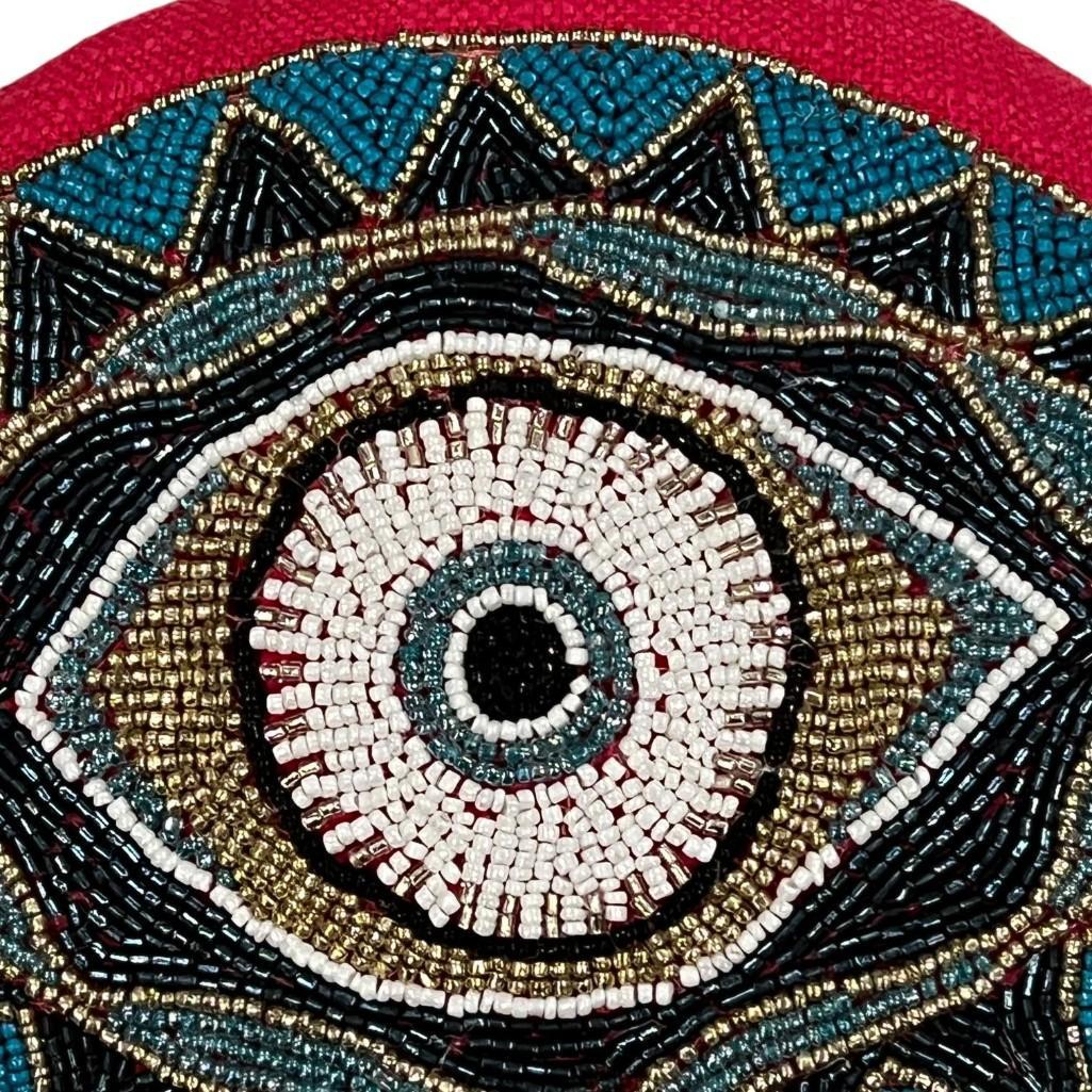 Evil Eye Motif Velvet Hand beaded Accent Decorative Pillow