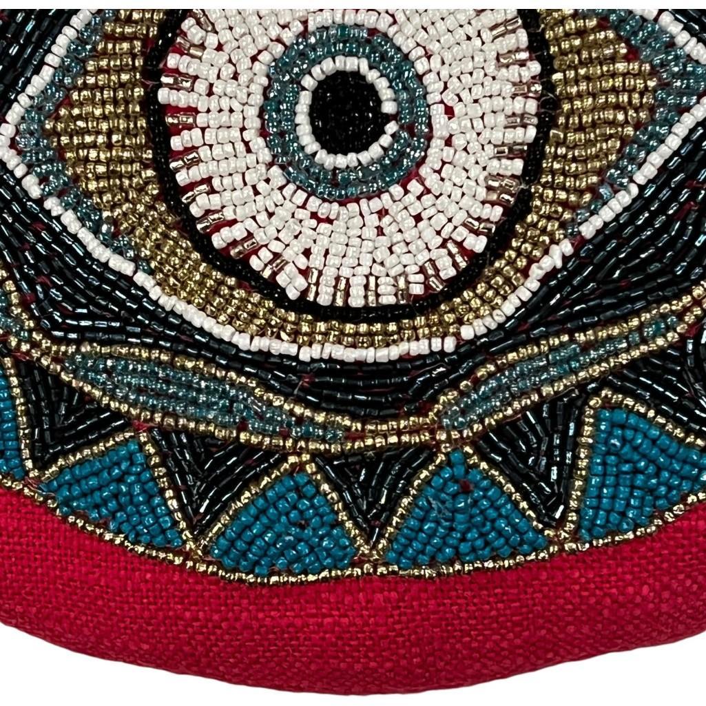 Evil Eye Motif Velvet Hand beaded Accent Decorative Pillow