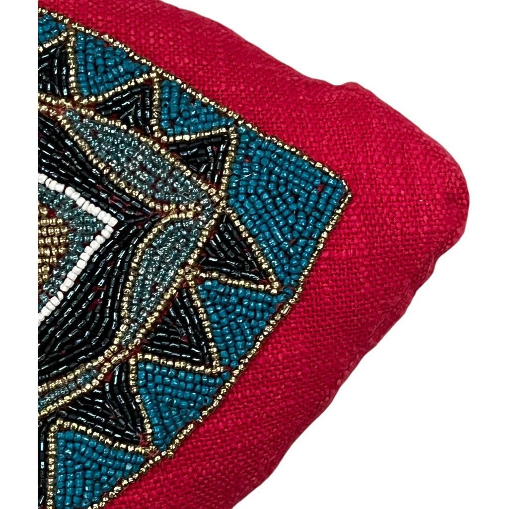 Evil Eye Motif Velvet Hand beaded Accent Decorative Pillow