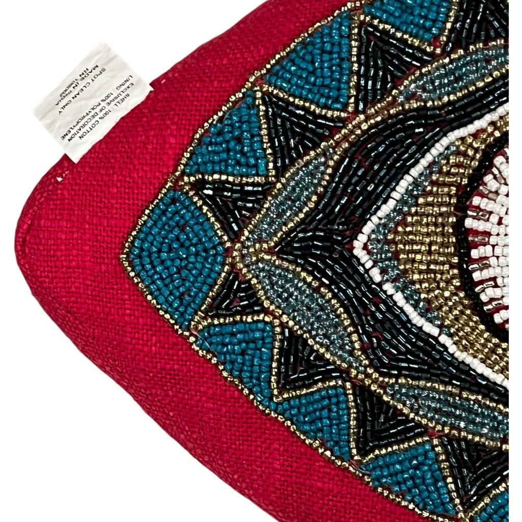 Evil Eye Motif Velvet Hand beaded Accent Decorative Pillow