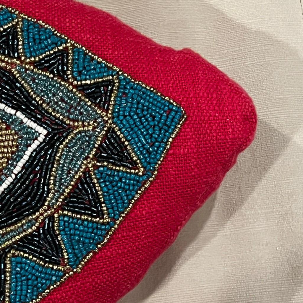 Evil Eye Motif Velvet Hand beaded Accent Decorative Pillow