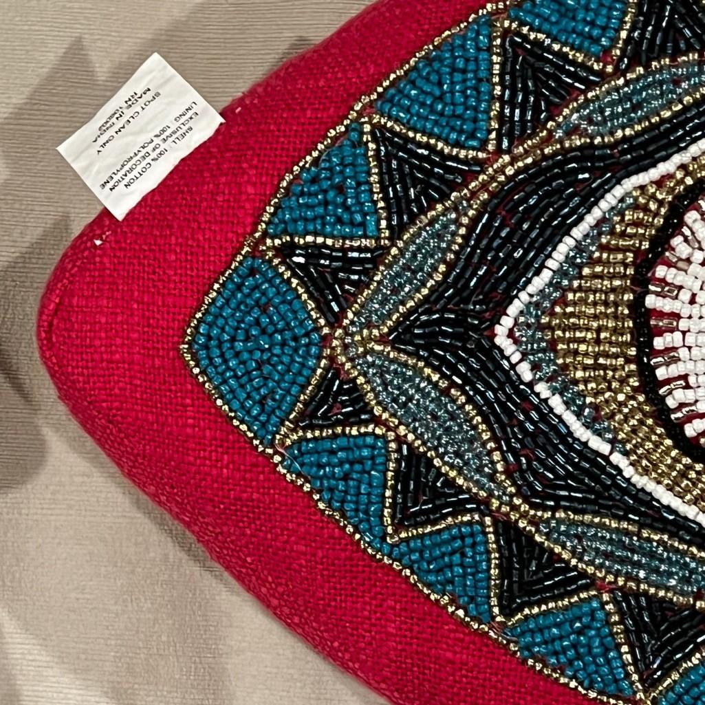Evil Eye Motif Velvet Hand beaded Accent Decorative Pillow