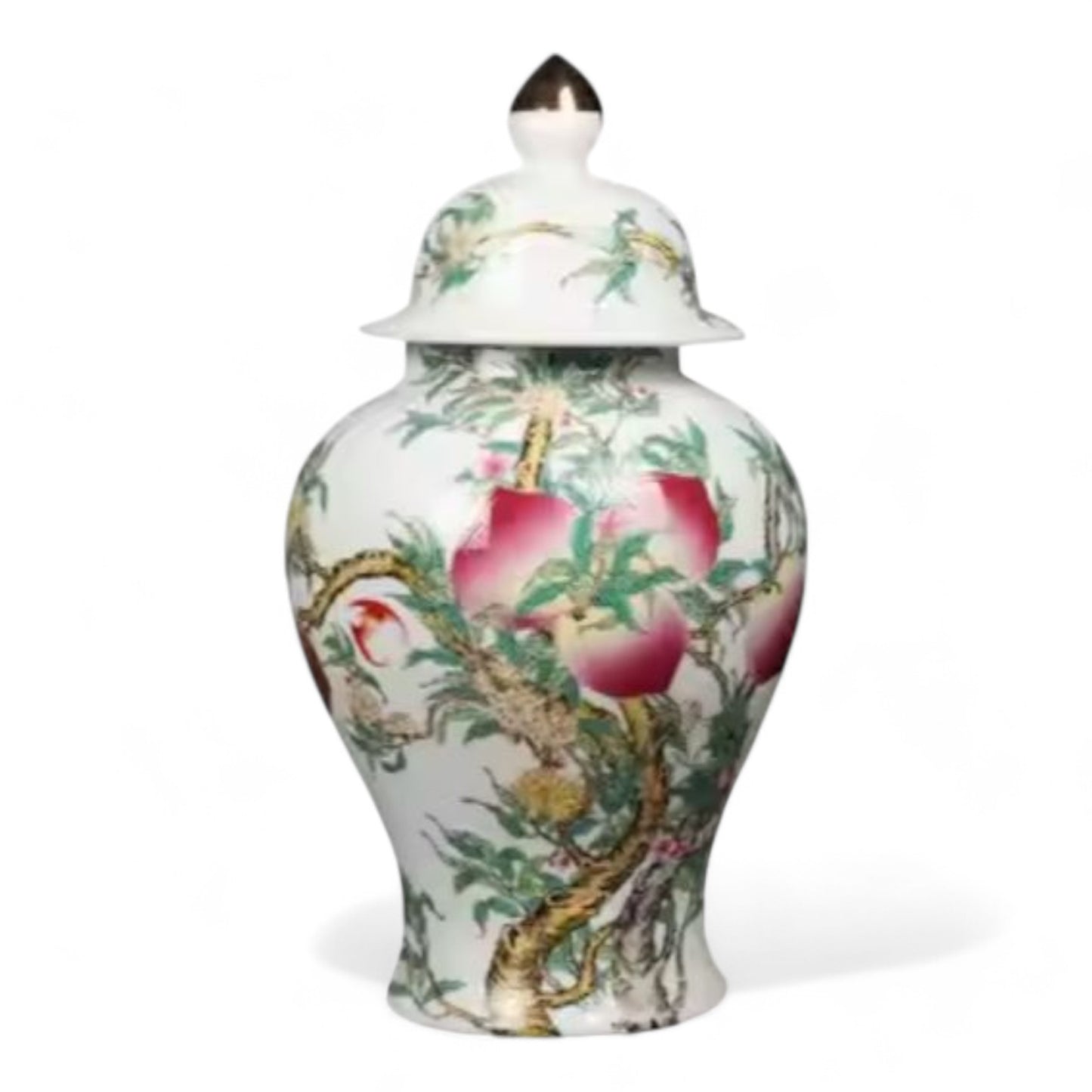 Custom Chinese Hand-Painted Porcelain Ginger Jar Peach Motif Home Decor, Signed