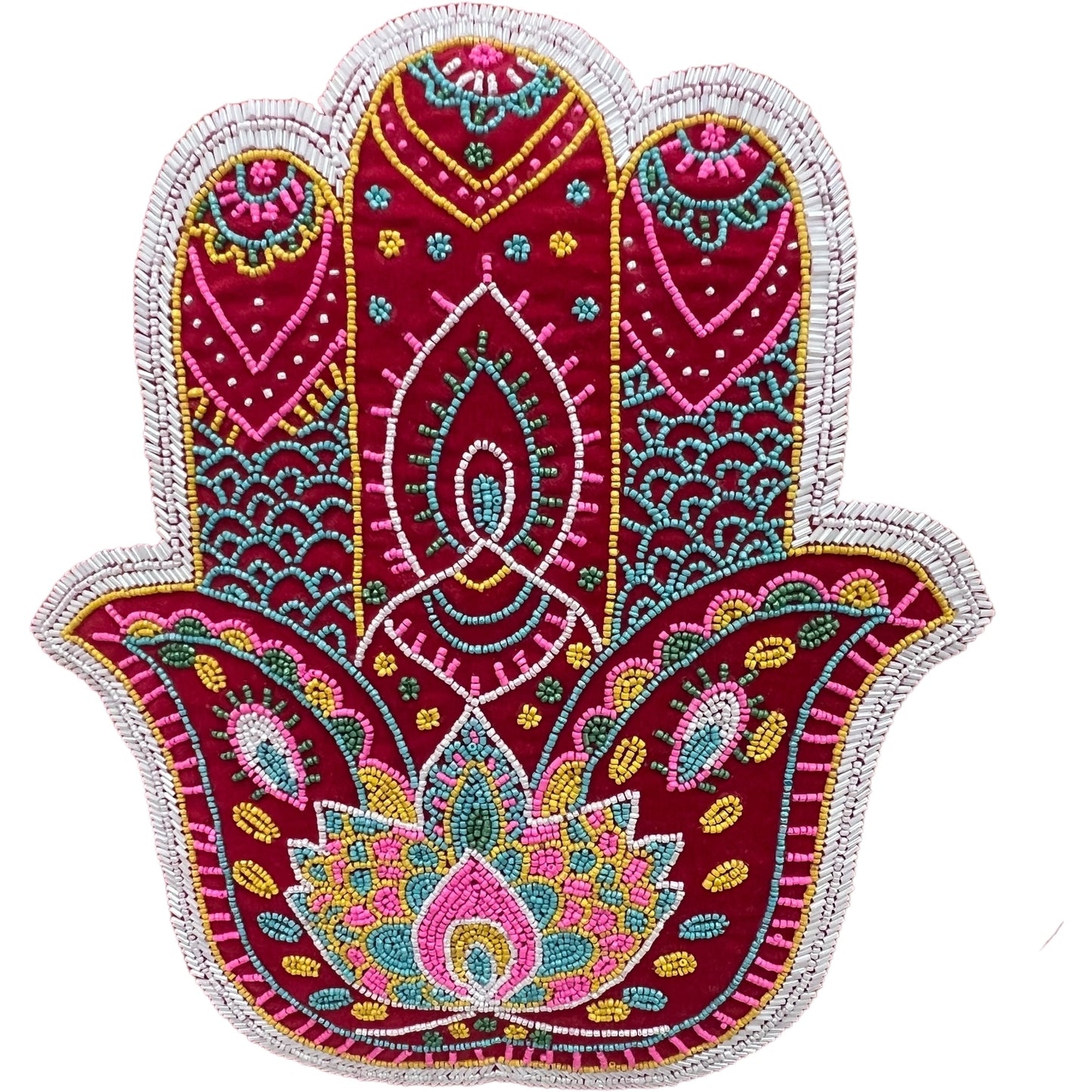 Radiant Retreat: Mandala Accent Pillow in Vivid Velvet Beaded Bohemian Colors