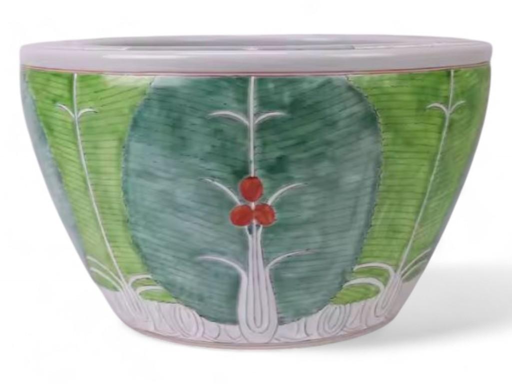 Hand-Painted Chinese Bok Choy Cabbage Leaf Ceramic Fish Bowl Planter by Trunky Fresh