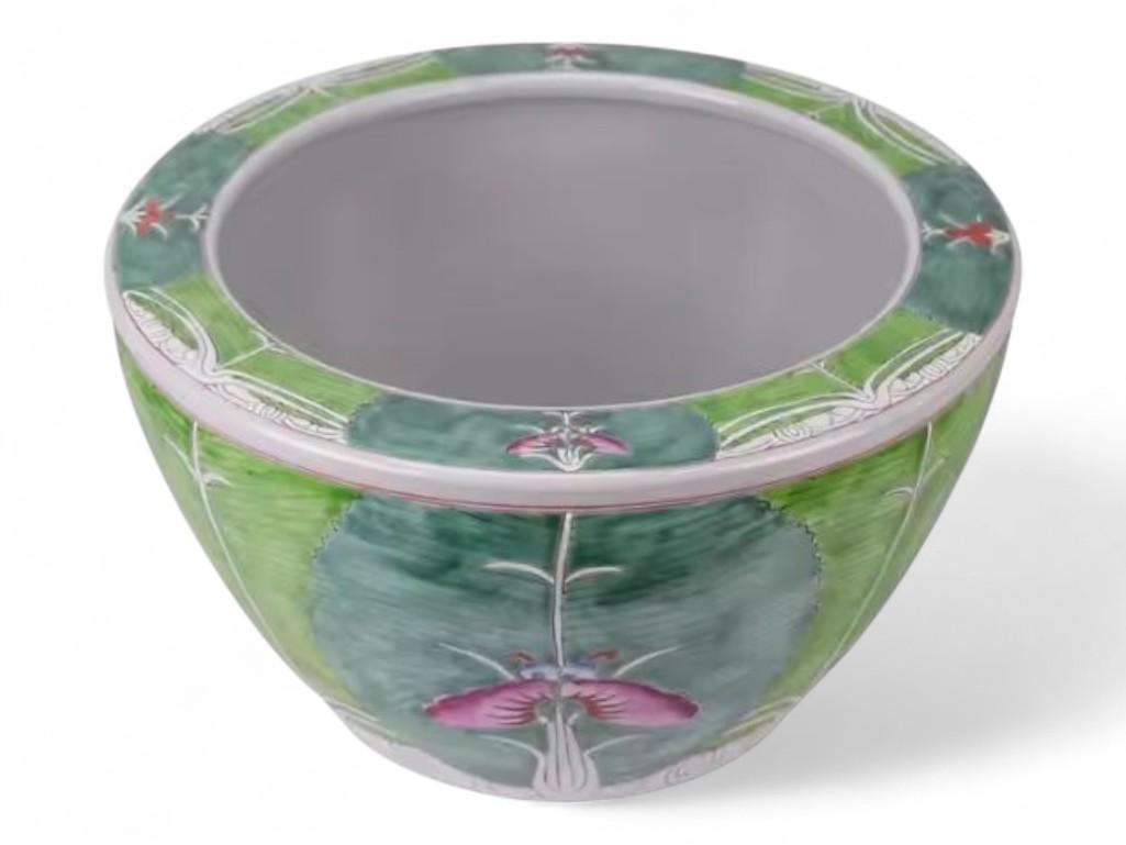 Hand-Painted Chinese Bok Choy Cabbage Leaf Ceramic Fish Bowl Planter by Trunky Fresh