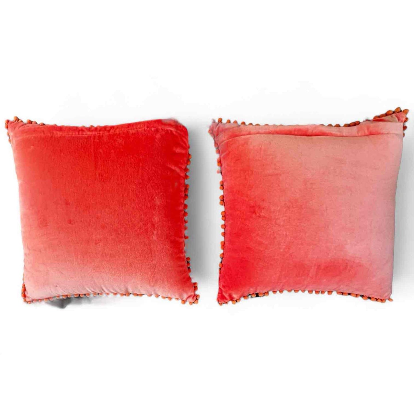Pair of Boho Accent Pillows Paisley Embroidered Velvet Orange and teal embroidery