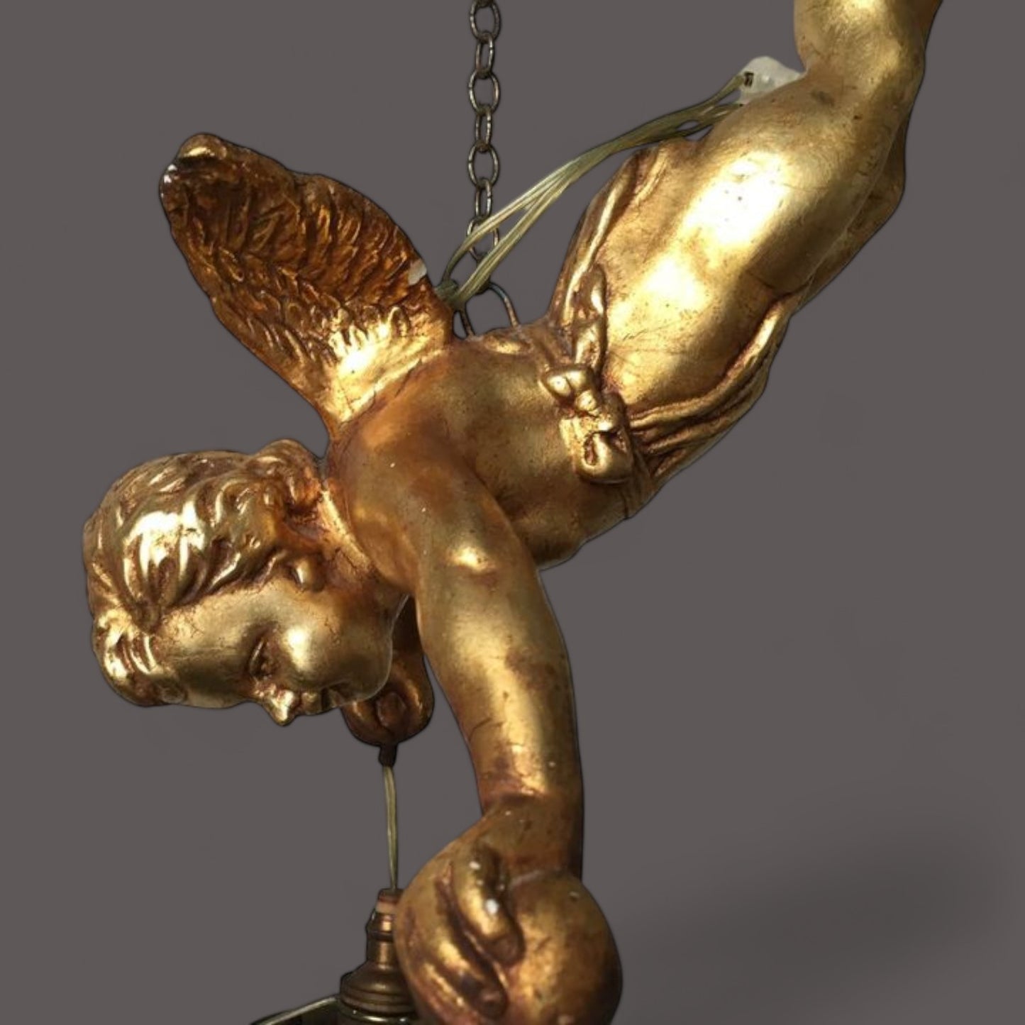 Vintage Gilt Cherub Double Crystal Chandelier