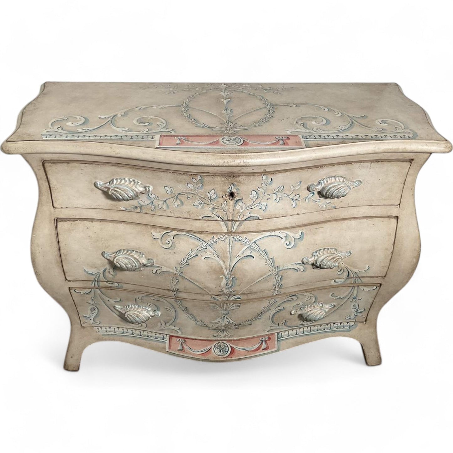 Elegant Hand-Painted Patina Veneto Bombe Chest – Timeless Artisan Craftsmanship