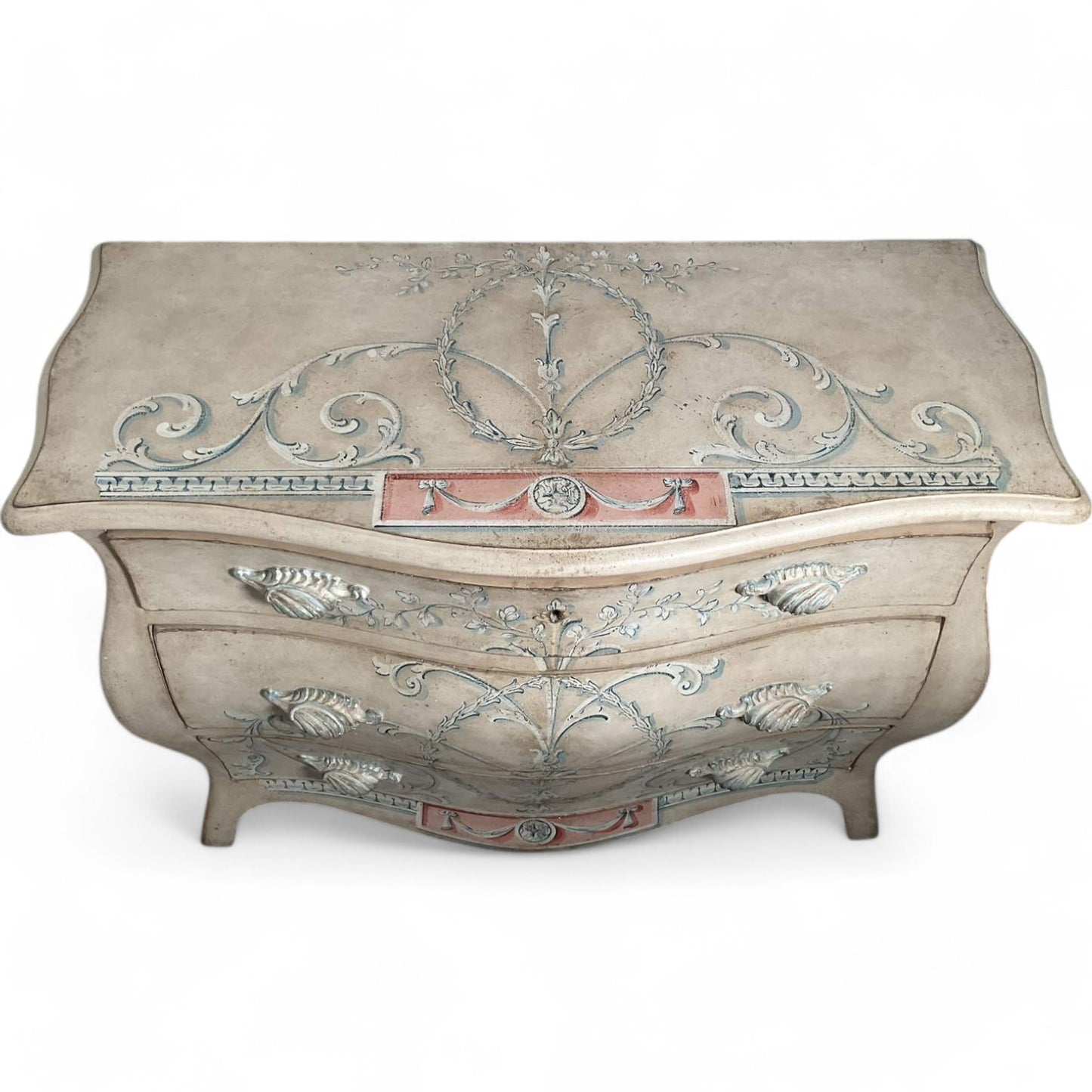 Elegant Hand-Painted Patina Veneto Bombe Chest – Timeless Artisan Craftsmanship
