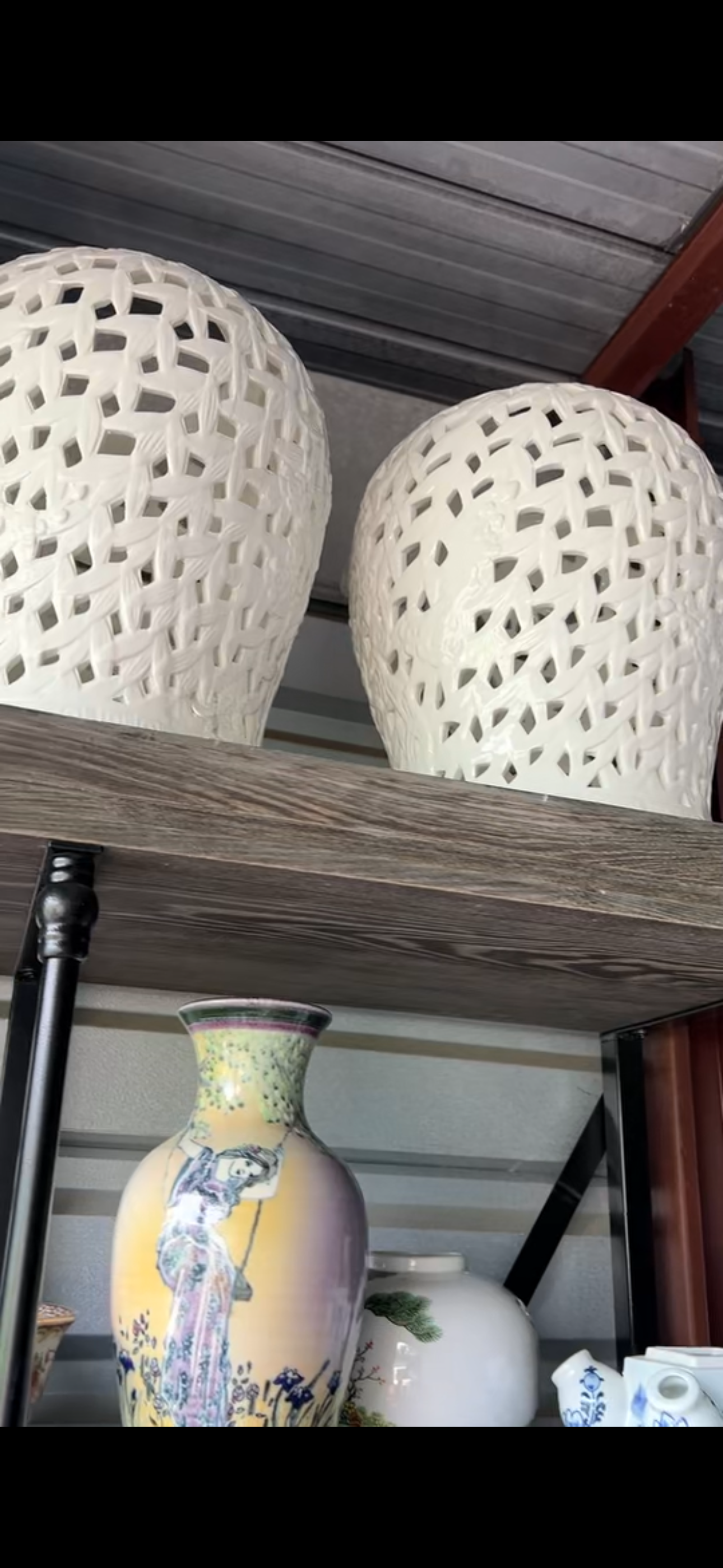 Large White Reticulated Cherry Blossom Jar