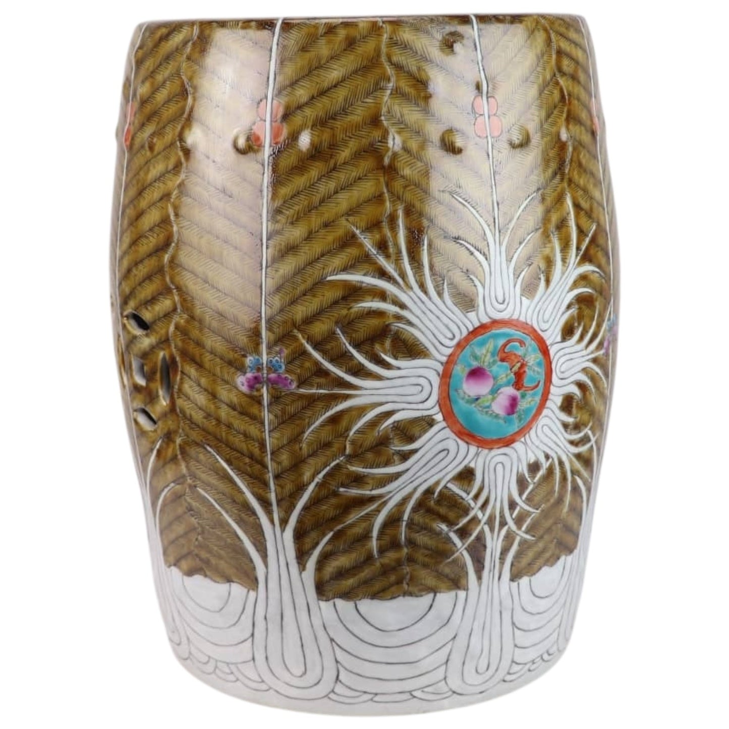 Pair of Brown Hand-Painted Bok Choy Porcelain Garden Stools