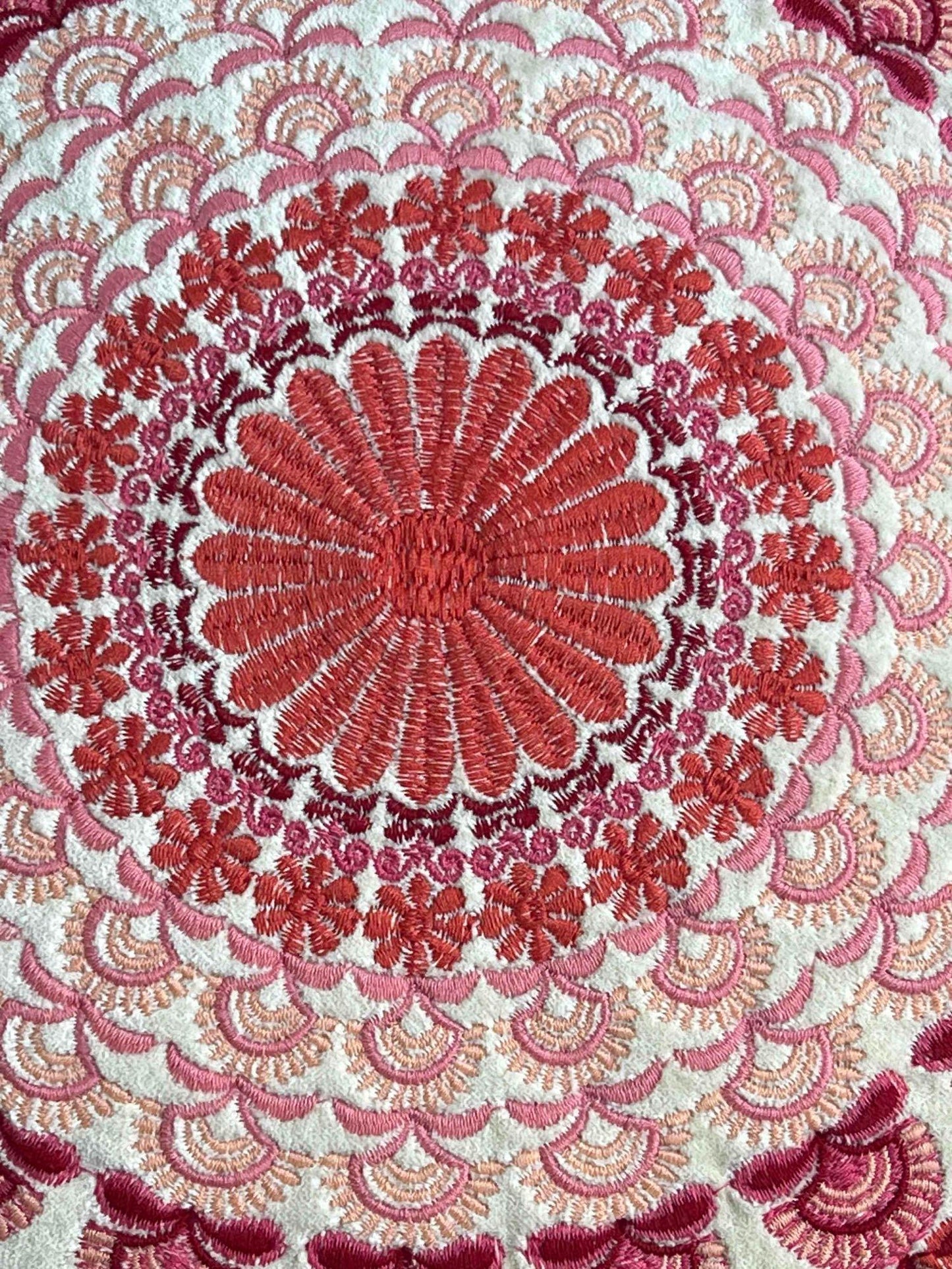 Pair of Boho Mandala Accent Pillows Cream Velvet with Pink Mandala Pattern Embroidery