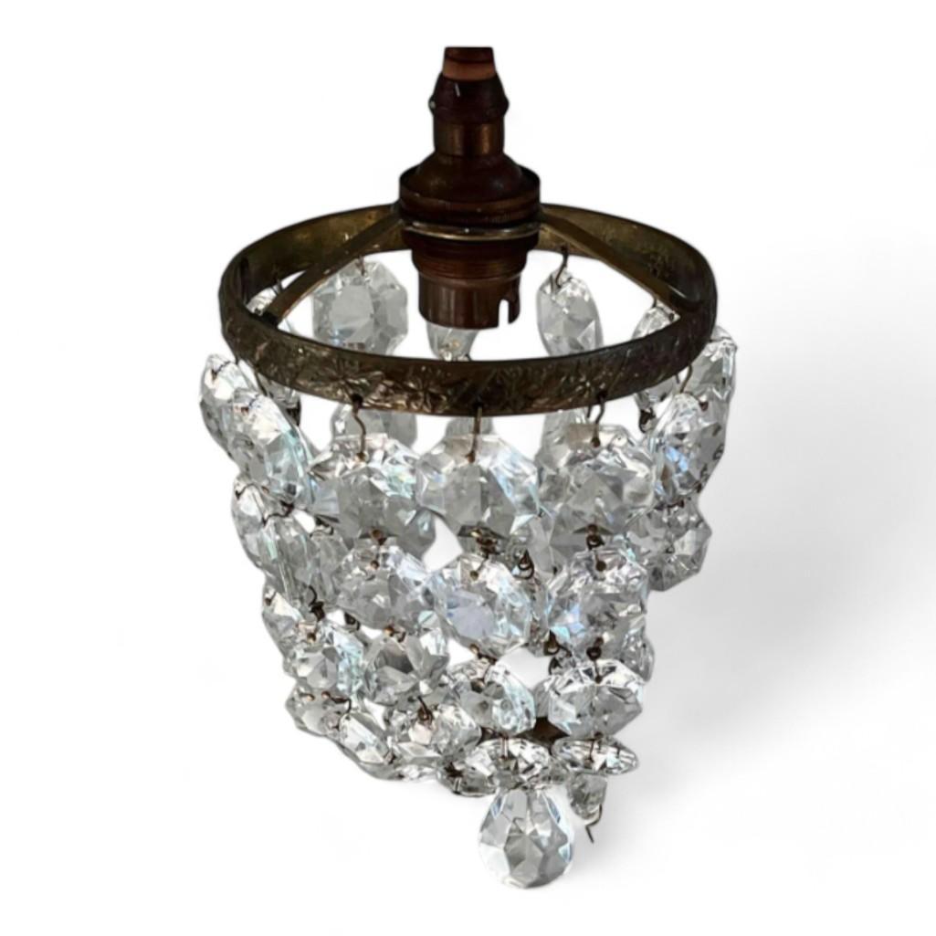 Charming French Antique Gilt And Crystal Cherub Wall Sconce