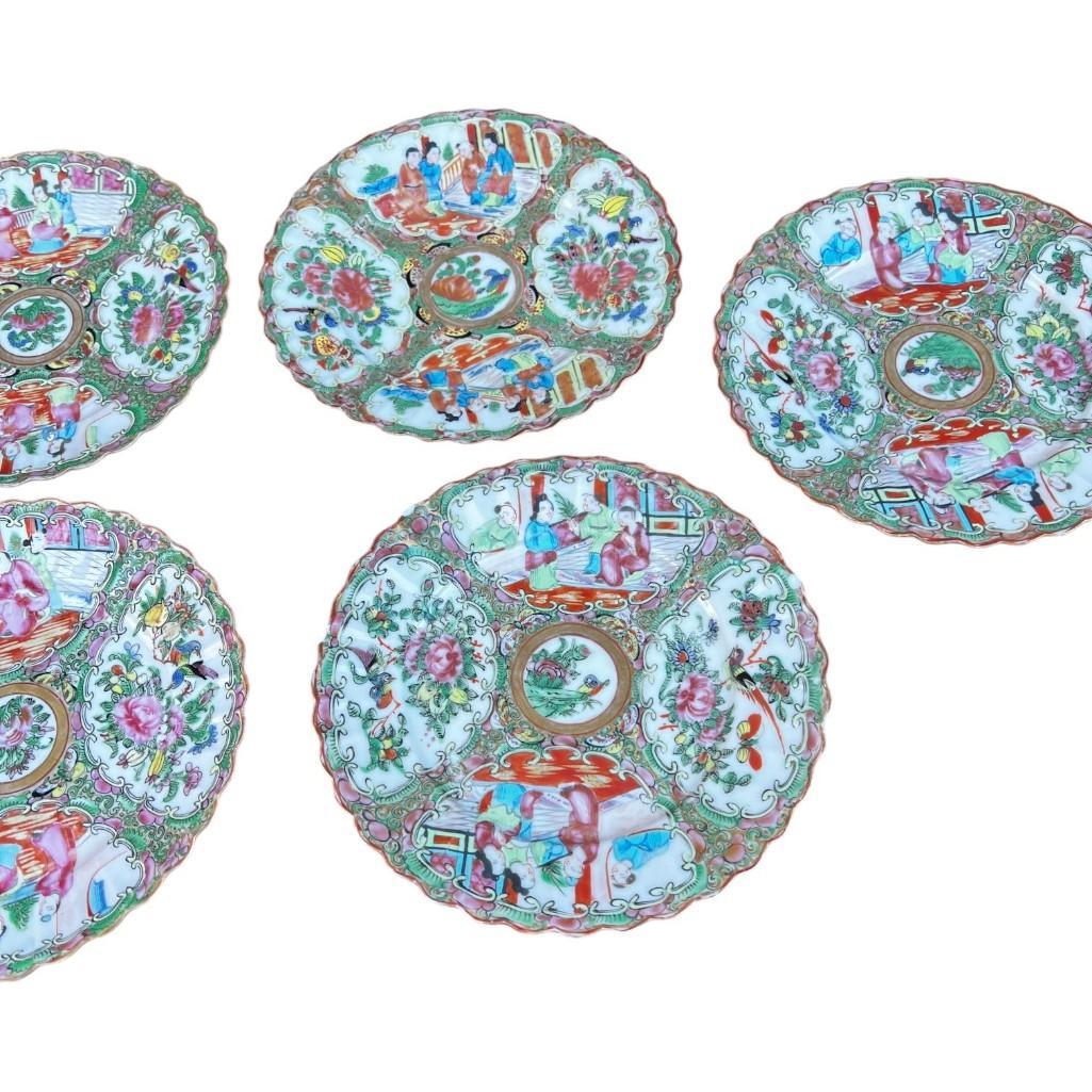 Vintage Famille Rose Medallion Dessert Plates, Set of 5