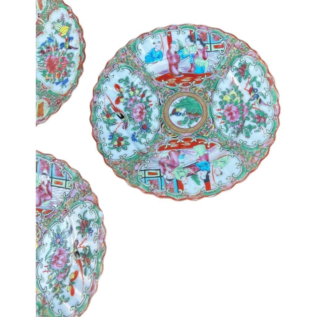 Vintage Famille Rose Medallion Dessert Plates, Set of 5