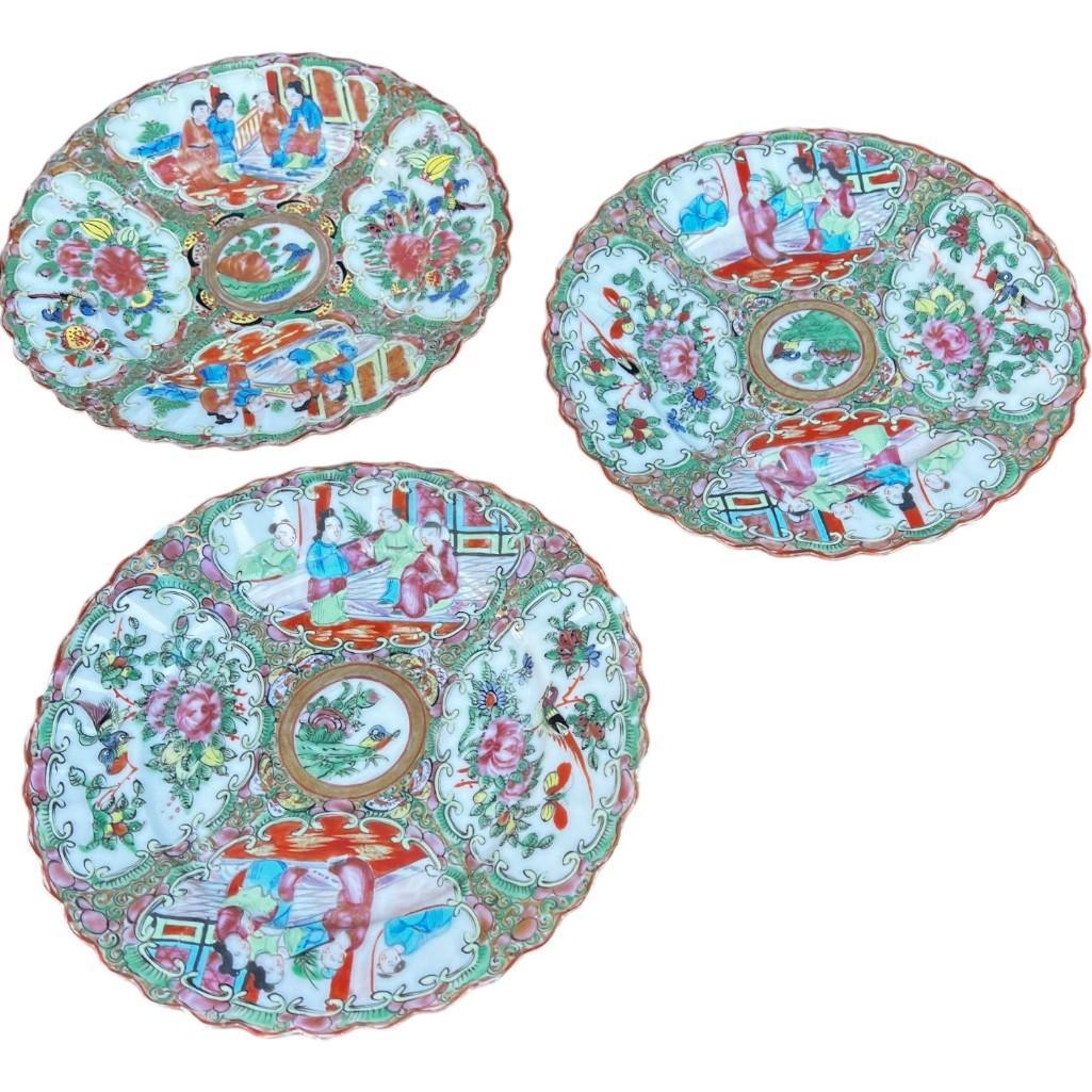 Vintage Famille Rose Medallion Dessert Plates, Set of 5
