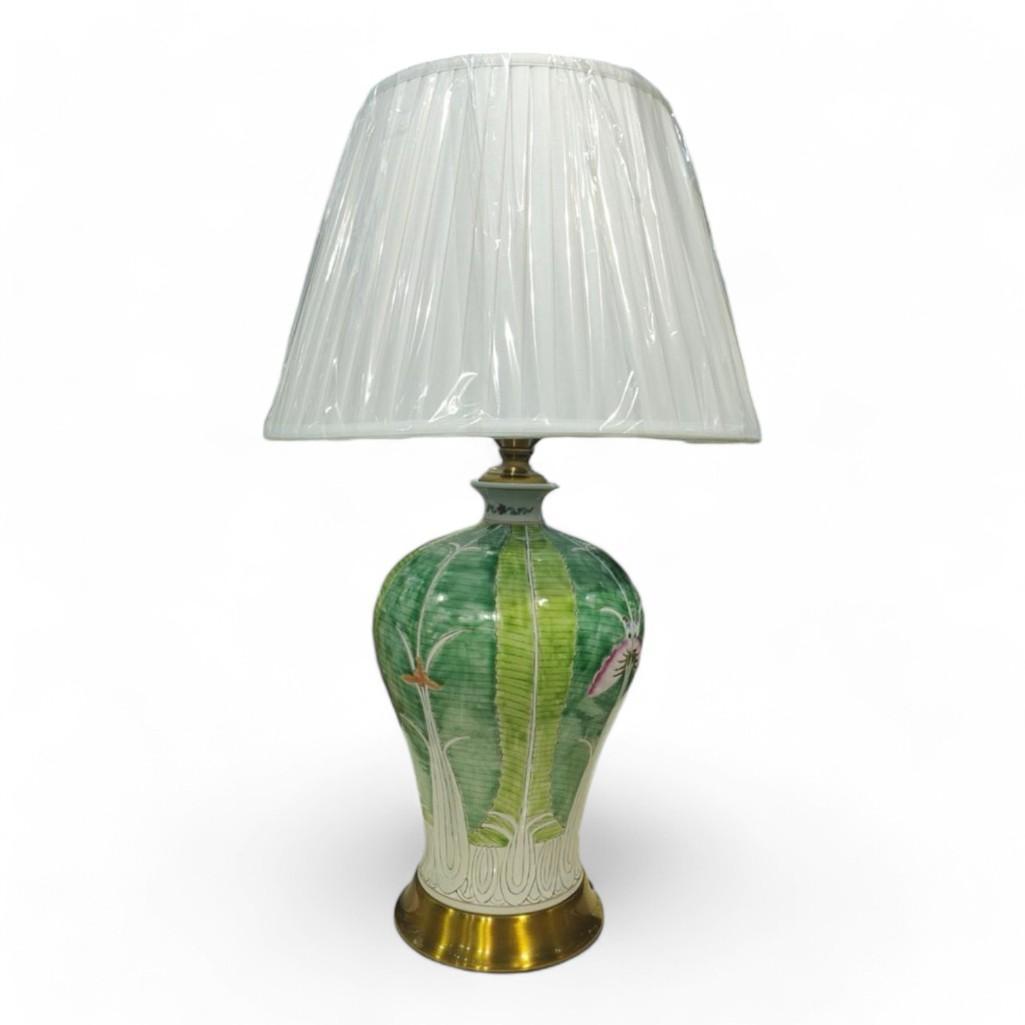 Pair of Hand-Painted Chinese Bok Choy Cabbage Glazed Porcelain Table Lamp by Trunky Fresh