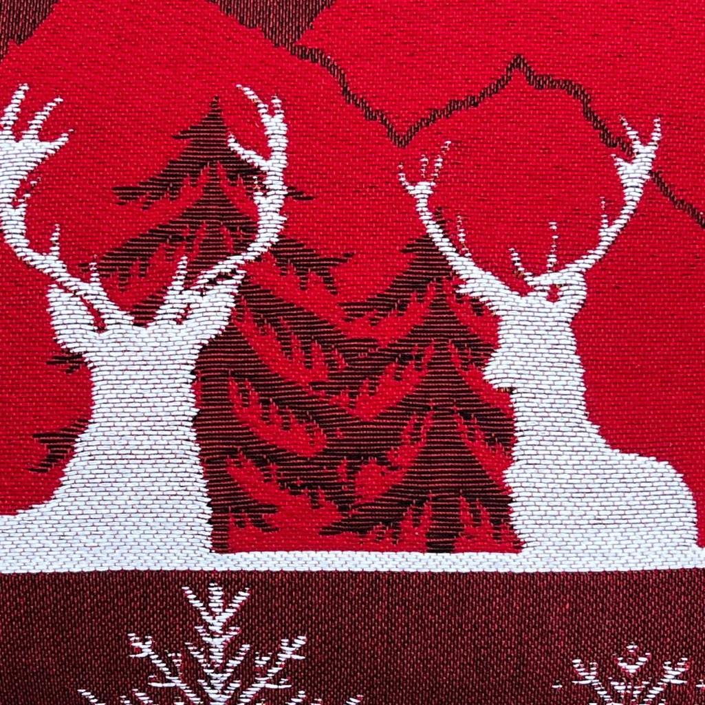 Luxury Tapestry Lumbar Pillow by Rolande Du Dreuilh French Designer - Red Reindeer Motif, Christmas Decorative Pillow