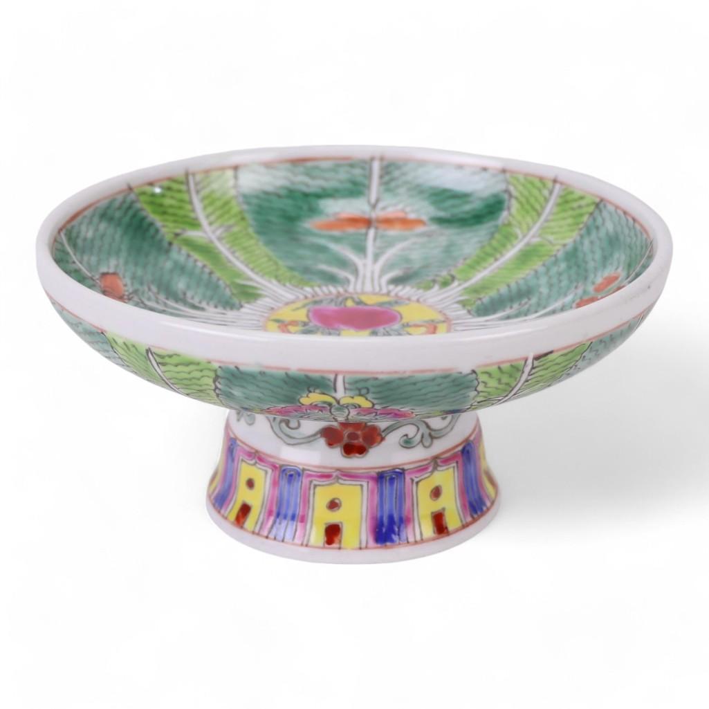 Custom Hand-Painted Bok Choy Cabbage Pattern Pedestal Trinket Holder, Small Display Stand by Trunky Fresh