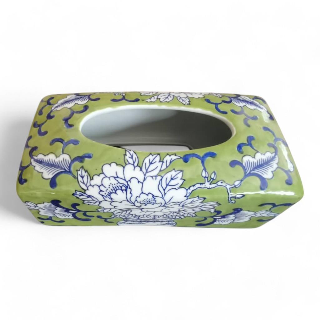 Chinese Hand-Painted Porcelain Ceramic Tissue Box - Floral Green by Trunky Fresh