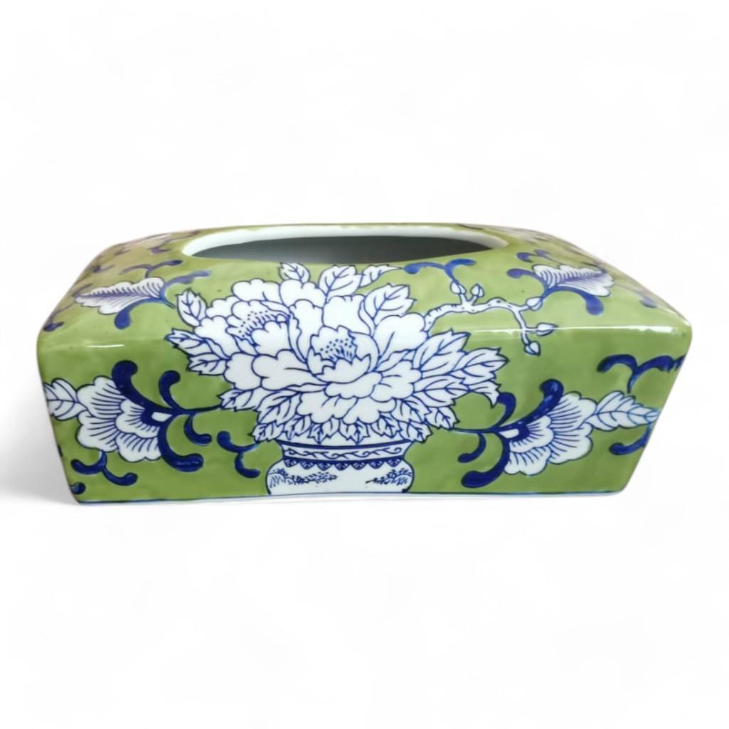 Chinese Hand-Painted Porcelain Ceramic Tissue Box - Floral Green by Trunky Fresh
