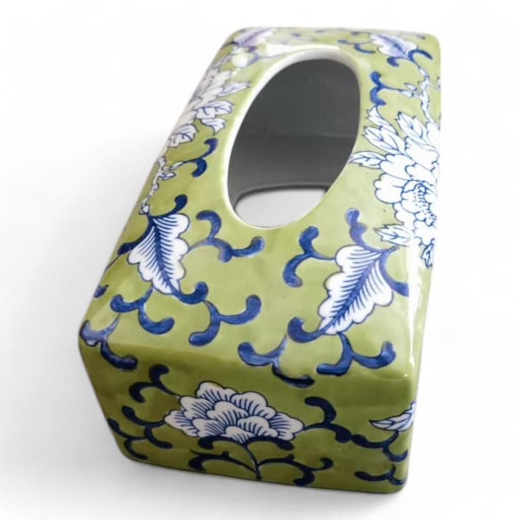 Chinese Hand-Painted Porcelain Ceramic Tissue Box - Floral Green by Trunky Fresh