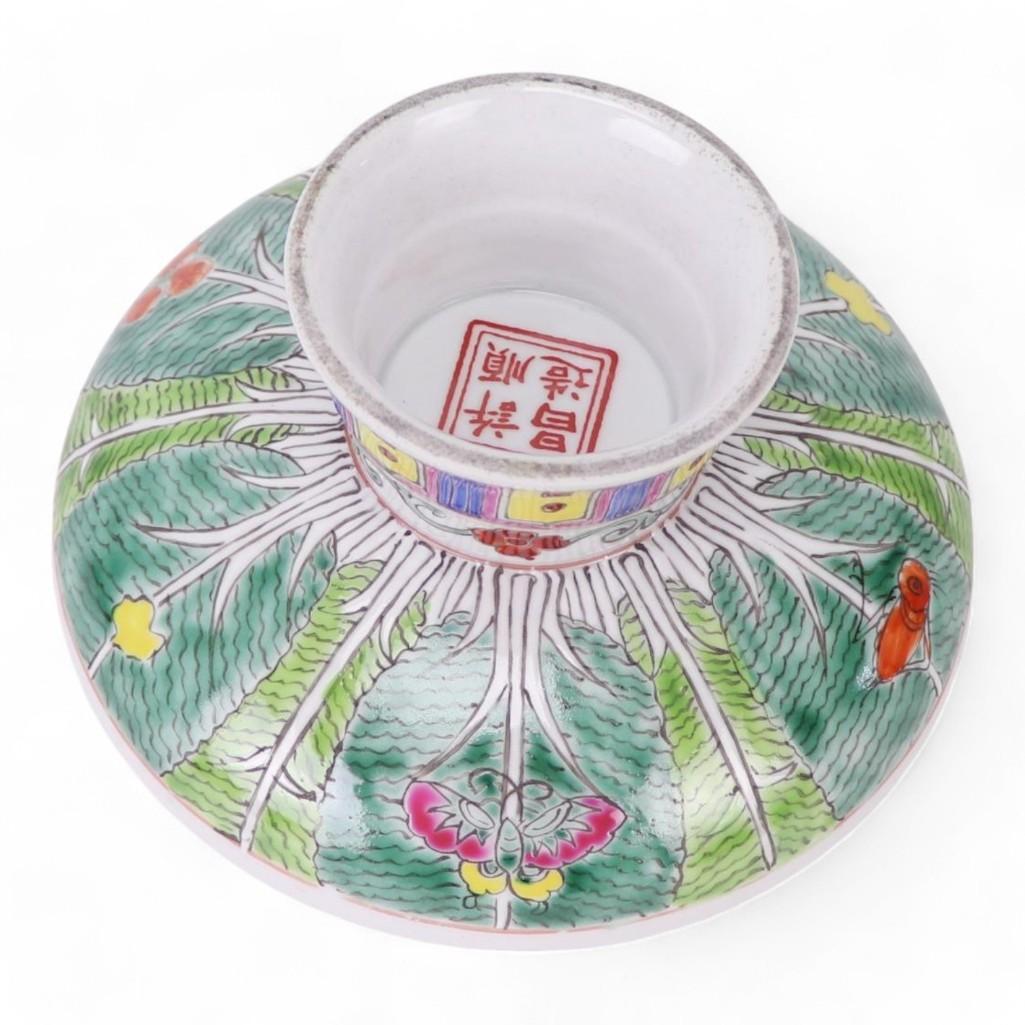 Custom Hand-Painted Bok Choy Cabbage Pattern Pedestal Trinket Holder, Small Display Stand by Trunky Fresh