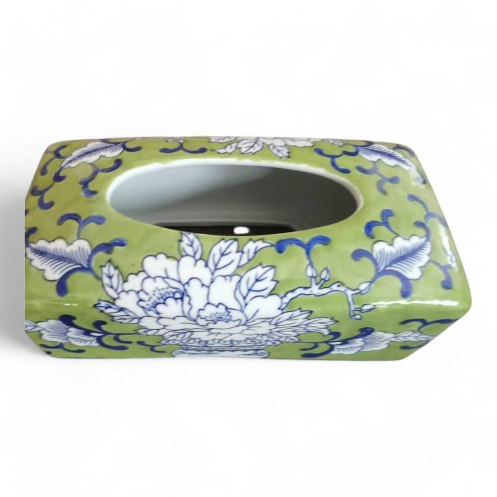 Chinese Hand-Painted Porcelain Ceramic Tissue Box - Floral Green by Trunky Fresh