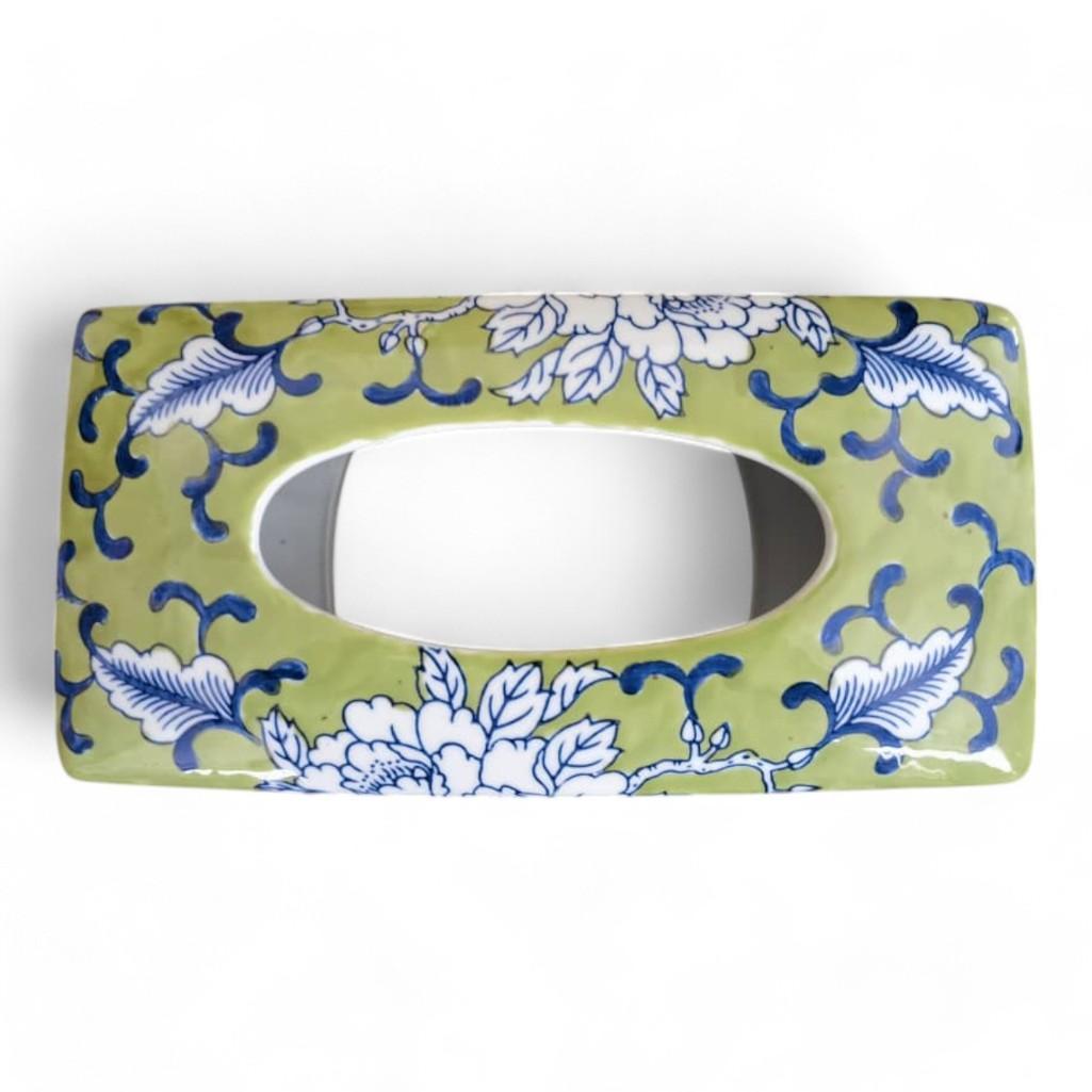 Chinese Hand-Painted Porcelain Ceramic Tissue Box - Floral Green by Trunky Fresh