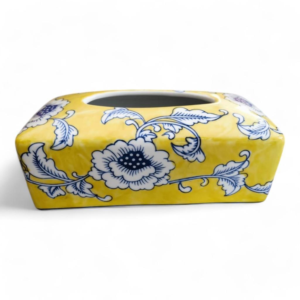 Chinese Hand-Painted Porcelain Ceramic Tissue Box - Yellow Floral by Trunky Fresh