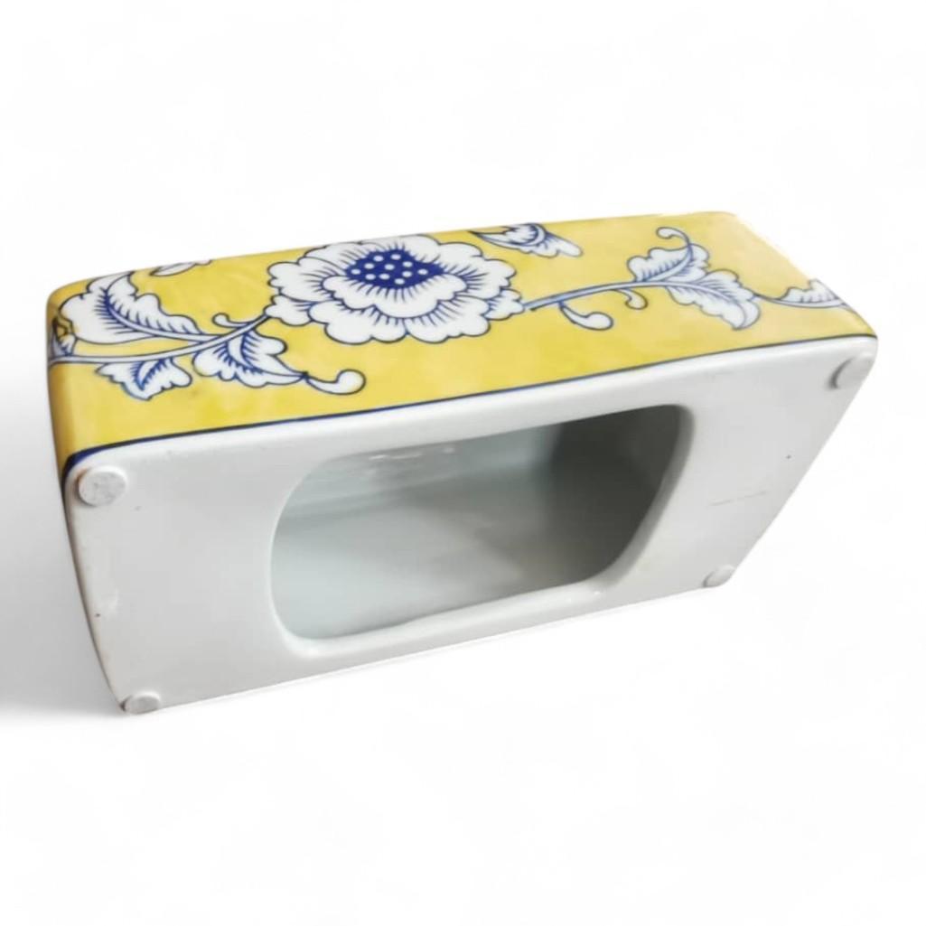 Chinese Hand-Painted Porcelain Ceramic Tissue Box - Yellow Floral by Trunky Fresh