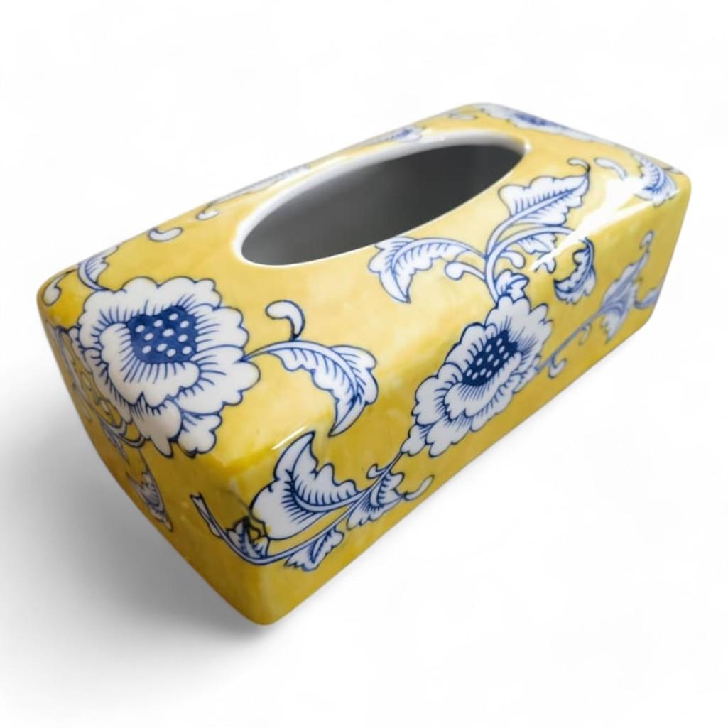 Chinese Hand-Painted Porcelain Ceramic Tissue Box - Yellow Floral by Trunky Fresh