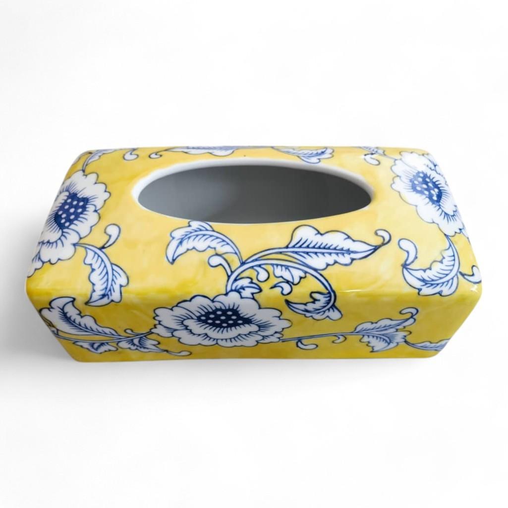 Chinese Hand-Painted Porcelain Ceramic Tissue Box - Yellow Floral by Trunky Fresh
