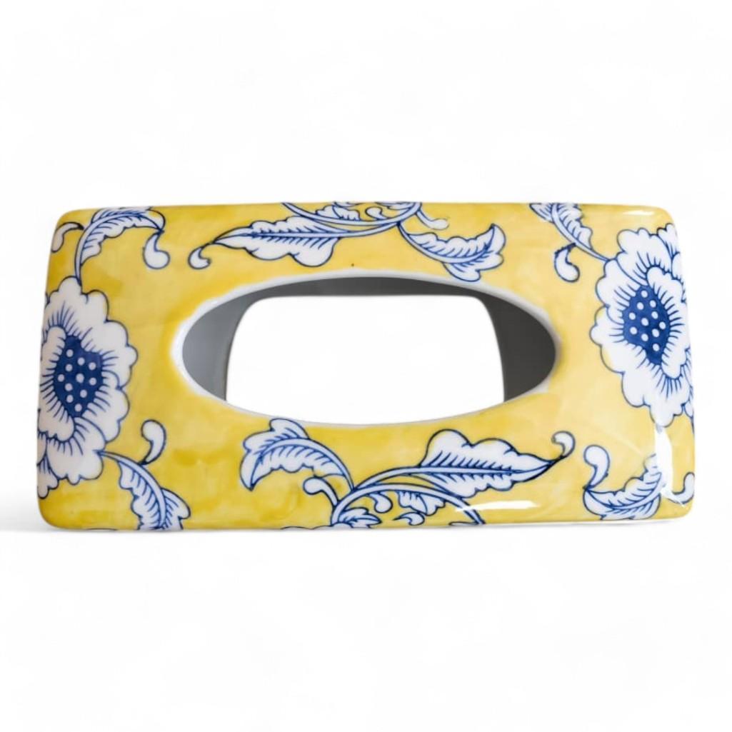 Chinese Hand-Painted Porcelain Ceramic Tissue Box - Yellow Floral by Trunky Fresh