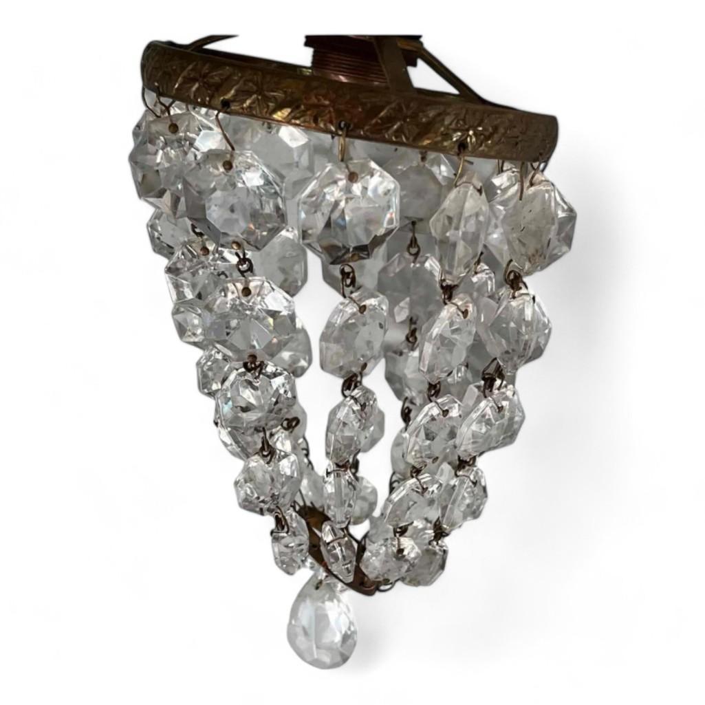 Charming French Antique Gilt And Crystal Cherub Wall Sconce
