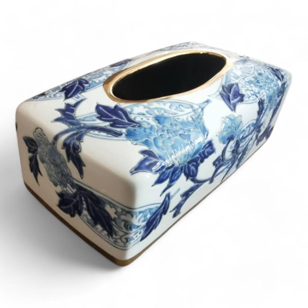 Chinese Hand-Painted Porcelain Ceramic Tissue Box - White and Blue by Trunky Fresh
