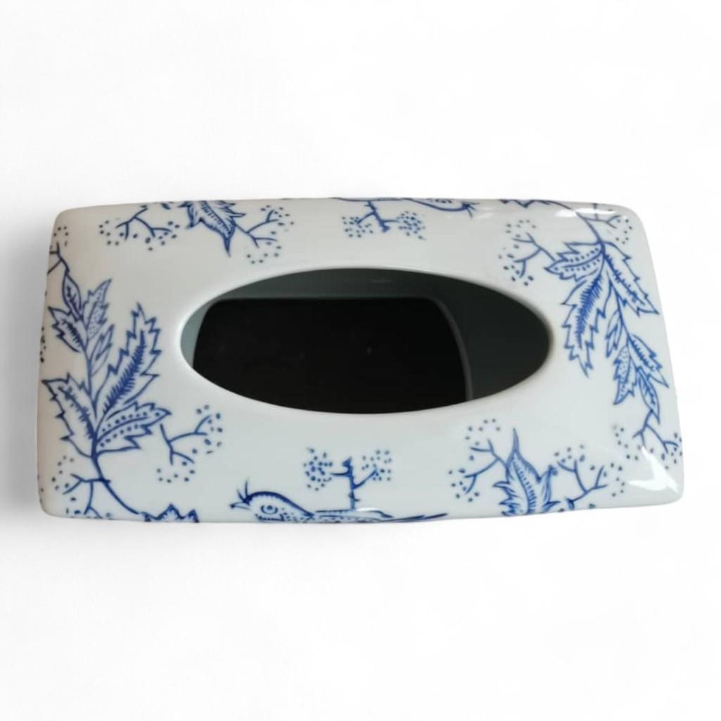 Chinese Hand-Painted Porcelain Ceramic Tissue Box - White Leaves Motif by Trunky Fresh