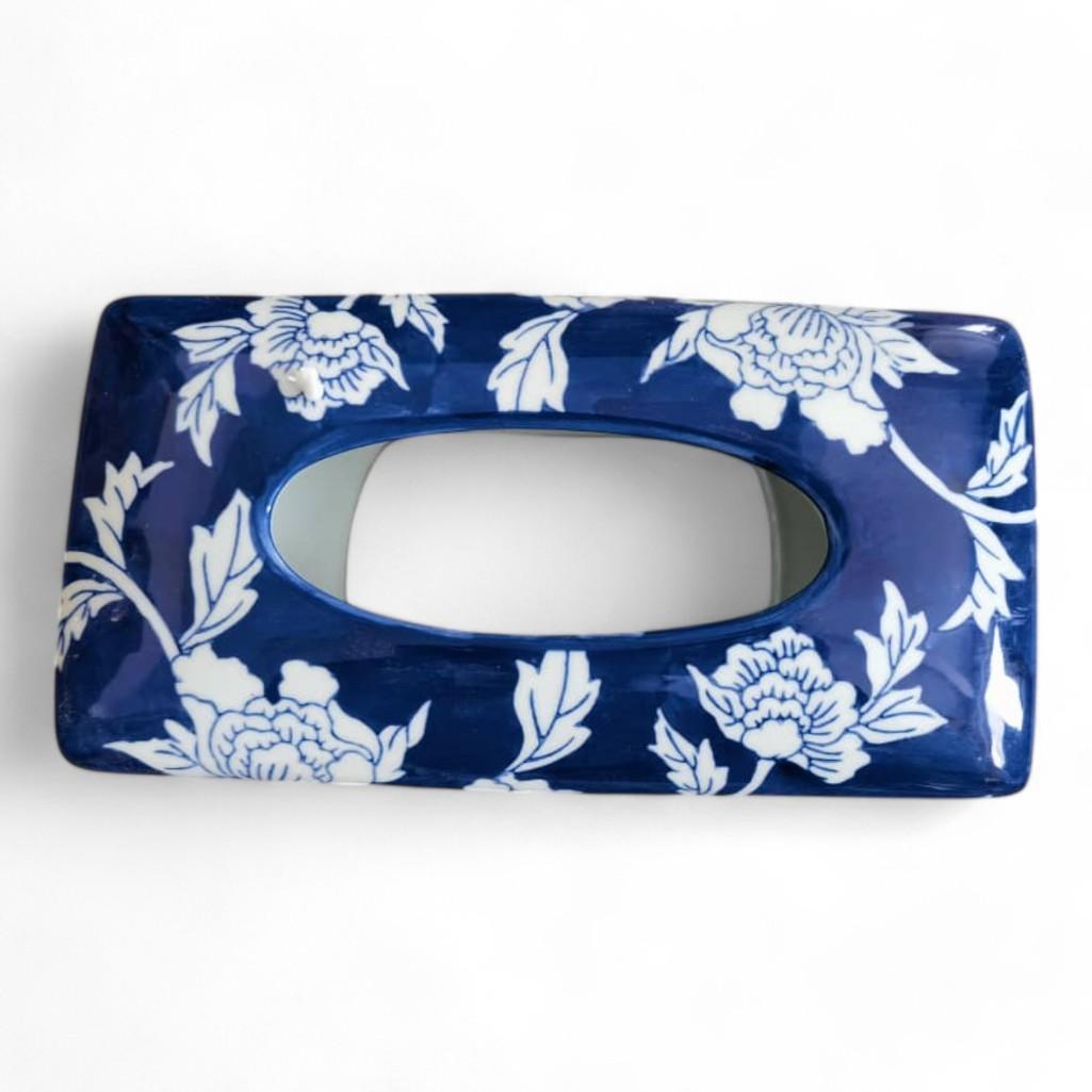 Chinese Hand-Painted Porcelain Ceramic Tissue Box - Floral Blue and White by Trunky Fresh