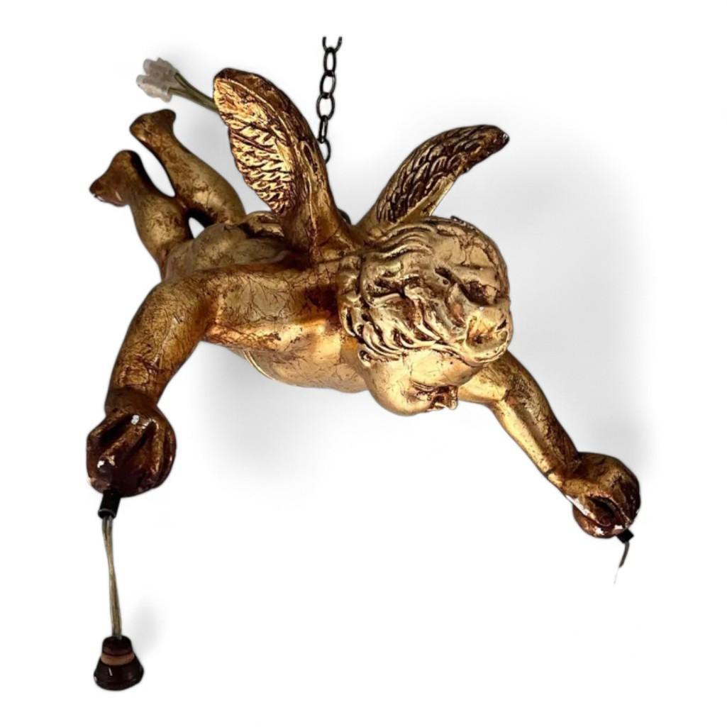 Charming French Antique Gilt And Crystal Cherub Wall Sconce