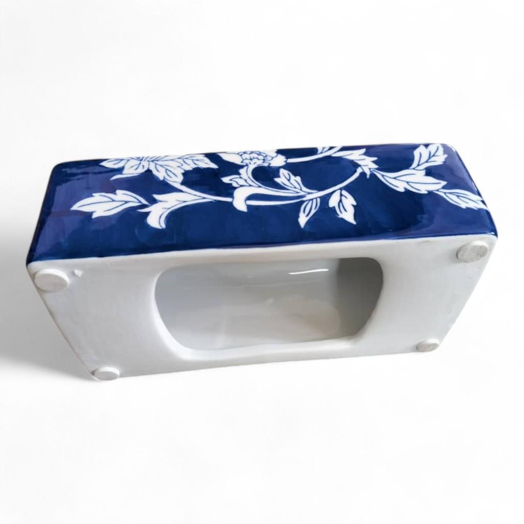 Chinese Hand-Painted Porcelain Ceramic Tissue Box - Floral Blue and White by Trunky Fresh
