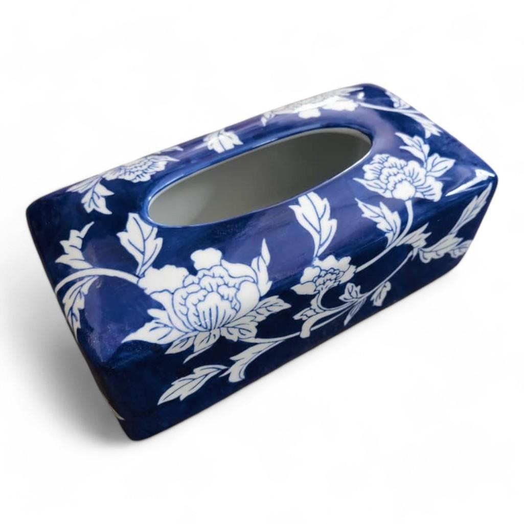 Chinese Hand-Painted Porcelain Ceramic Tissue Box - Floral Blue and White by Trunky Fresh