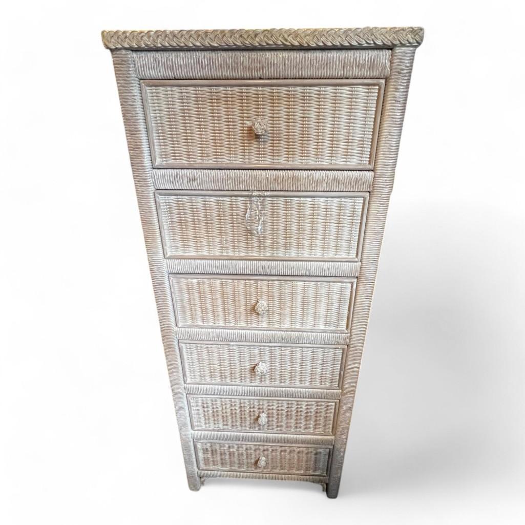 Vintage Henry Link White Wicker Dresser, 6 Layer Chest Drawer