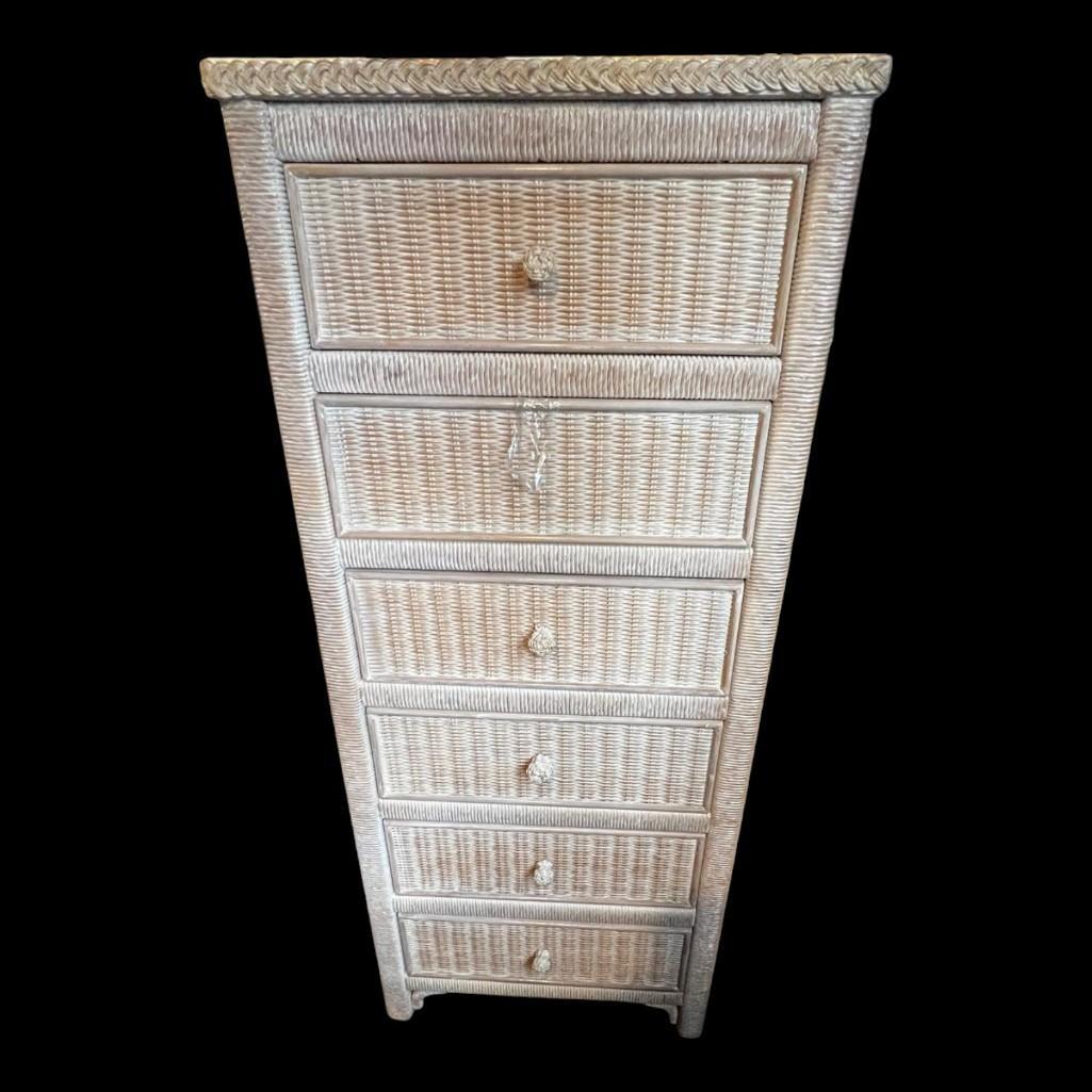 Vintage Henry Link White Wicker Dresser, 6 Layer Chest Drawer