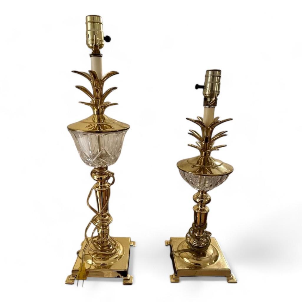 Pair of Vintage Bombay Pineapple Brass and Crystal Lamps